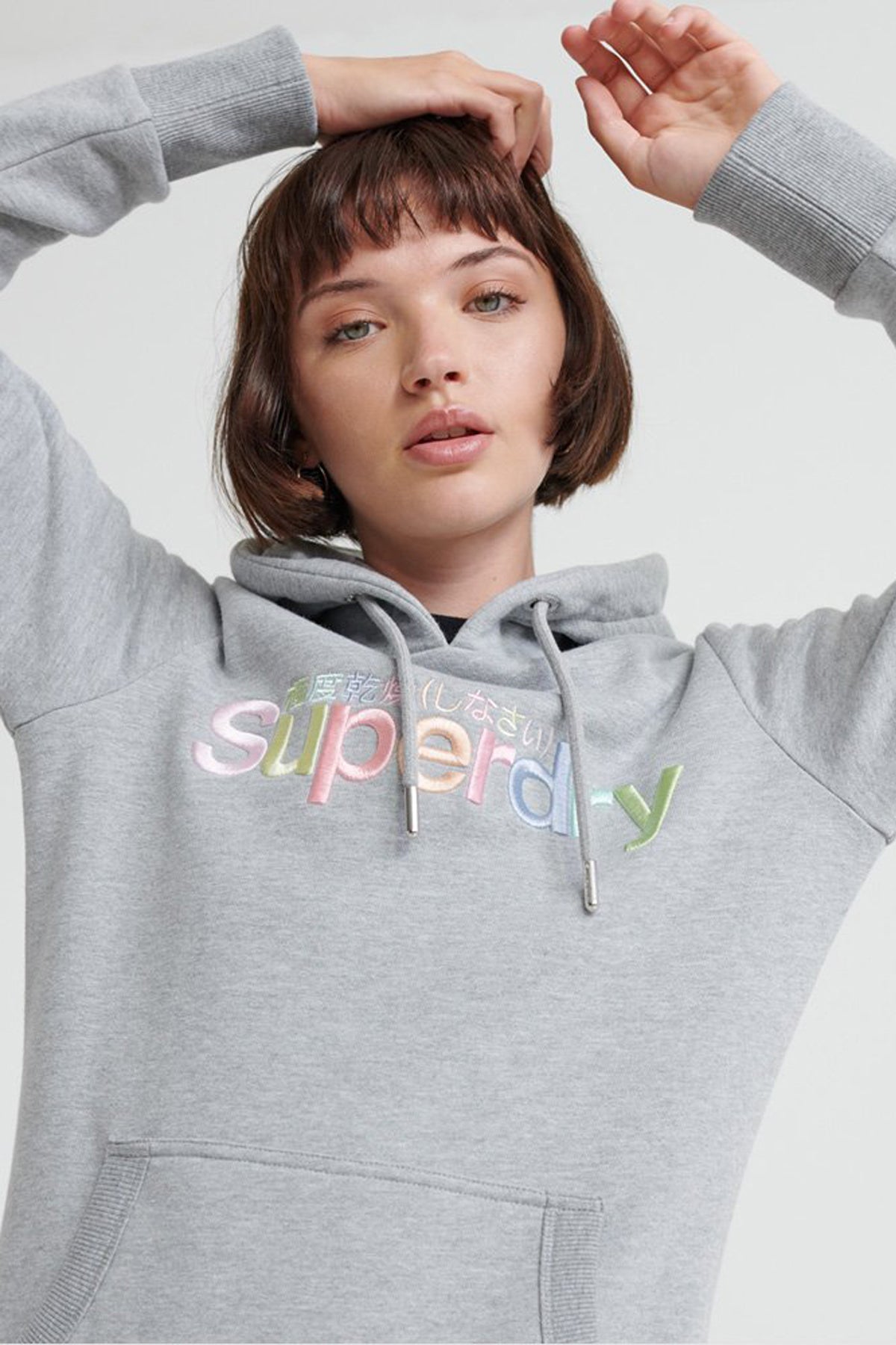 Superdry Womens Classic Rainbow Embroidered Hoodie Grey Marl