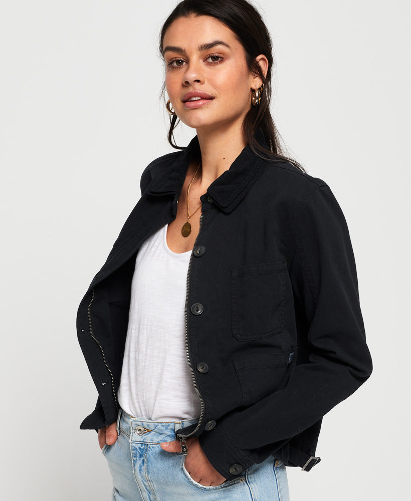 Navy cropped jacket on sale womens