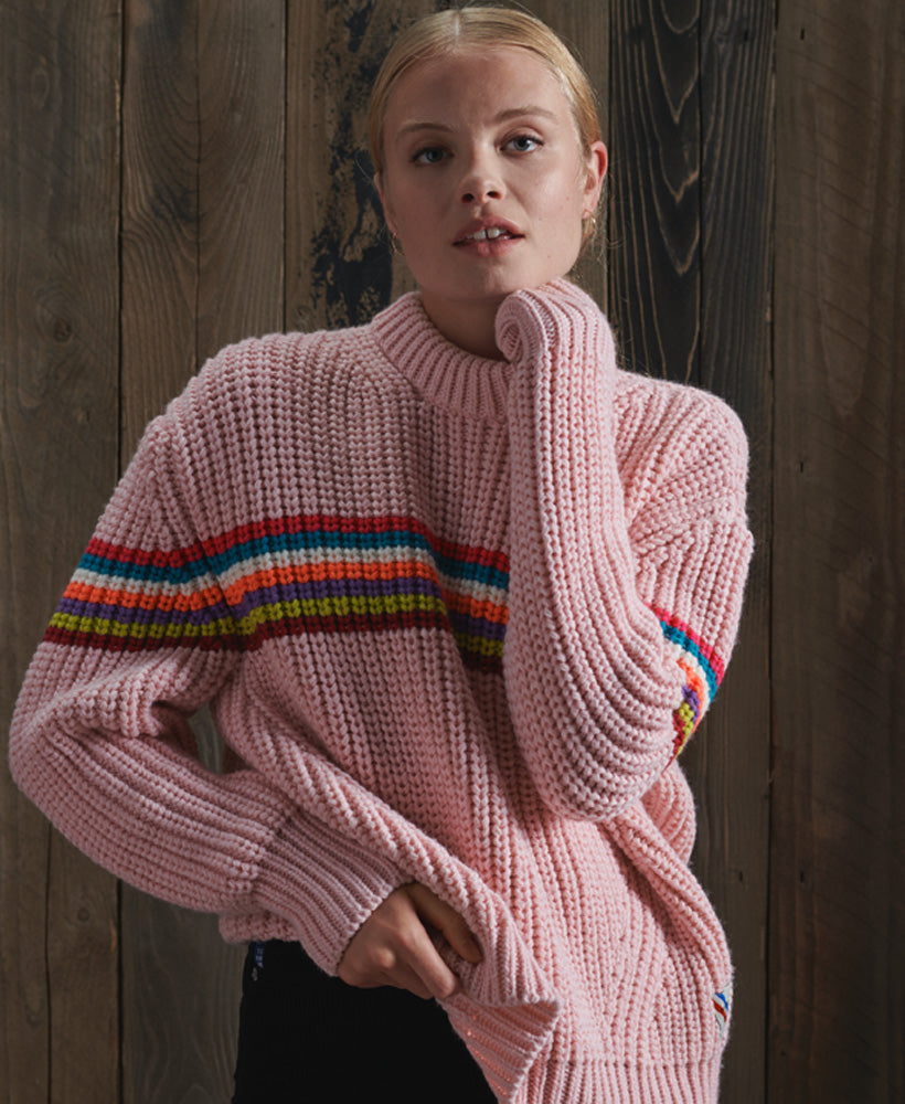 Neon Stripe Ribbed Crew Womens