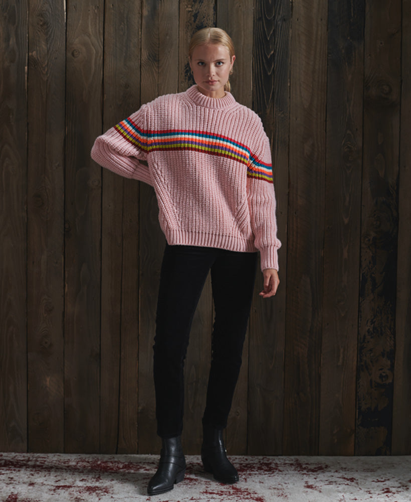 Neon Stripe Ribbed Crew Womens