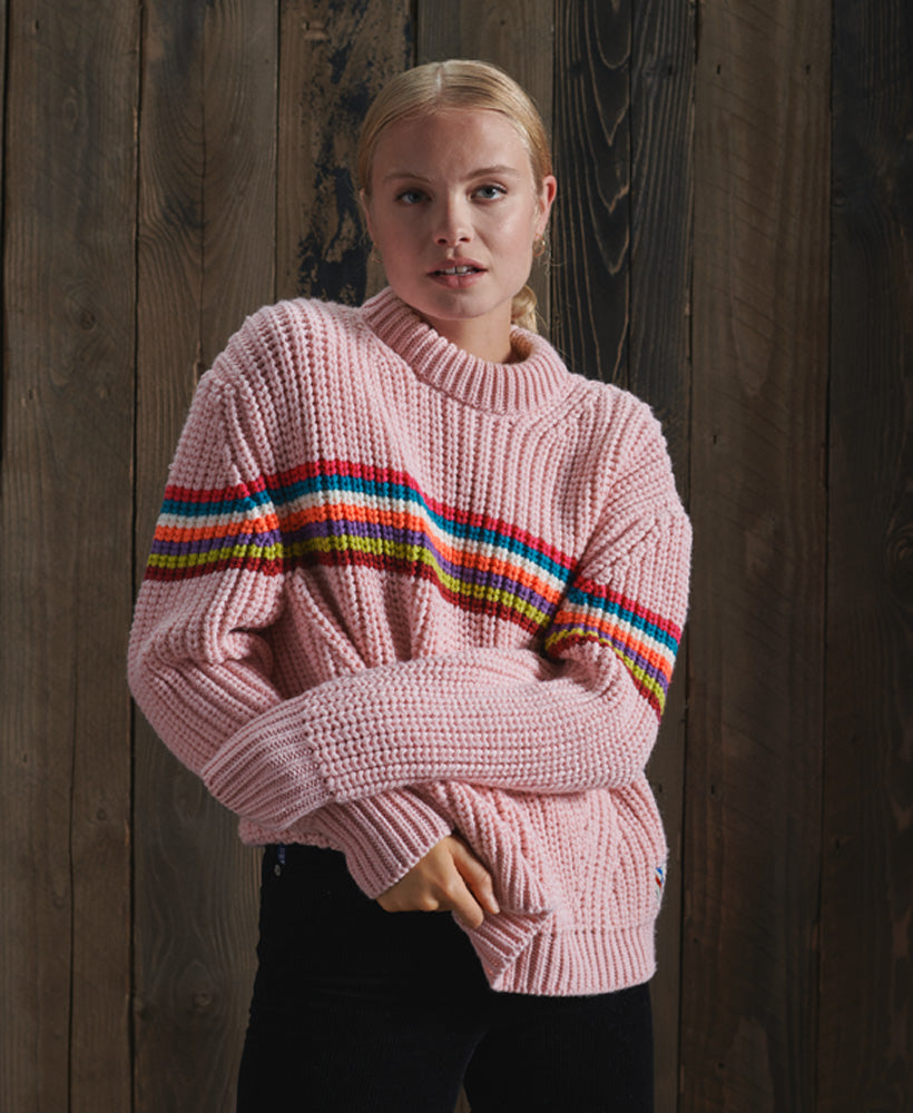 Neon Stripe Ribbed Crew Womens