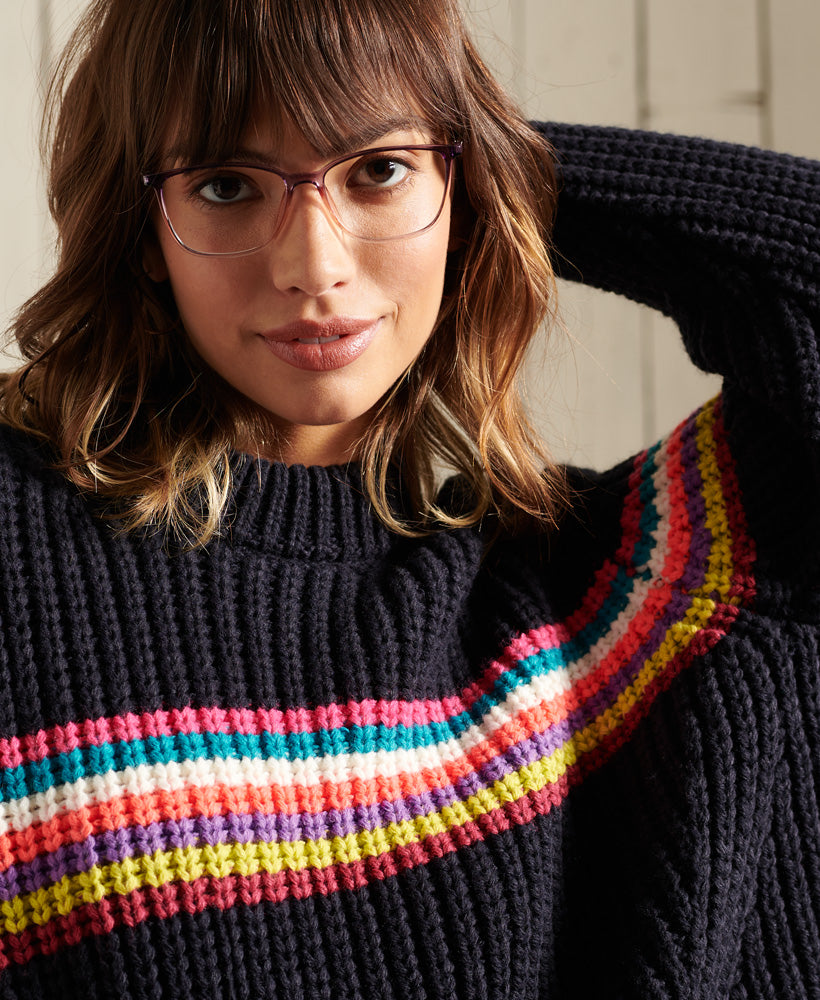 Neon Stripe Ribbed Crew Womens
