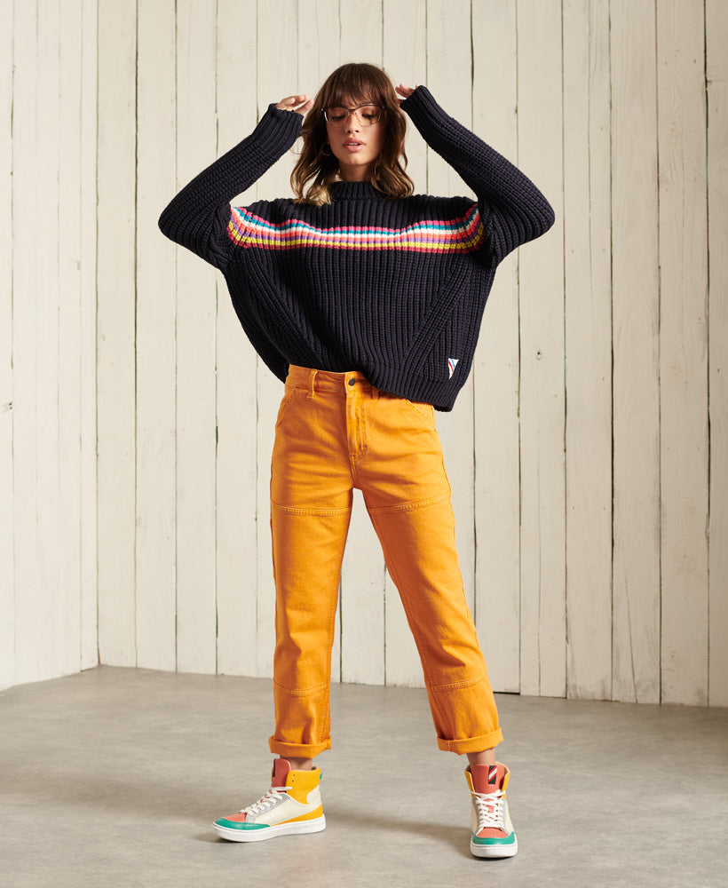 Neon Stripe Ribbed Crew Womens