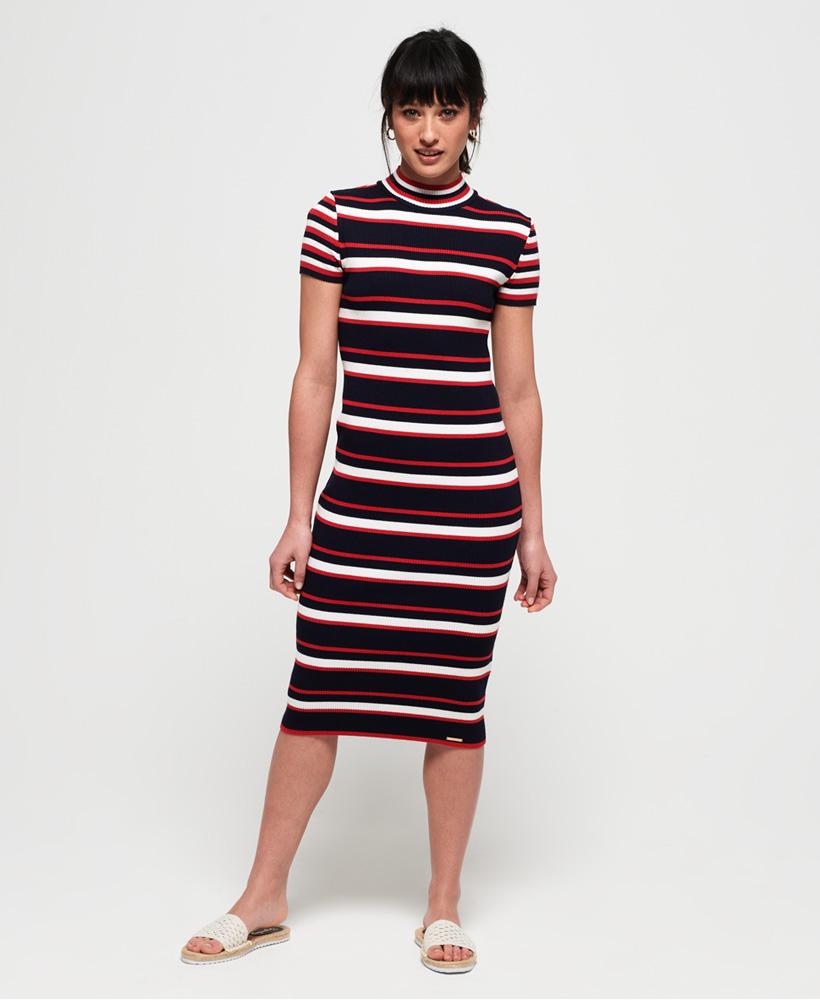 Sporty Striped Ribbed Knitted Dress Womens