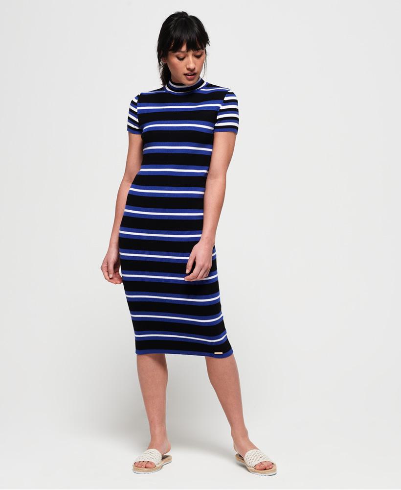 Sporty Striped Ribbed Knitted Dress Womens