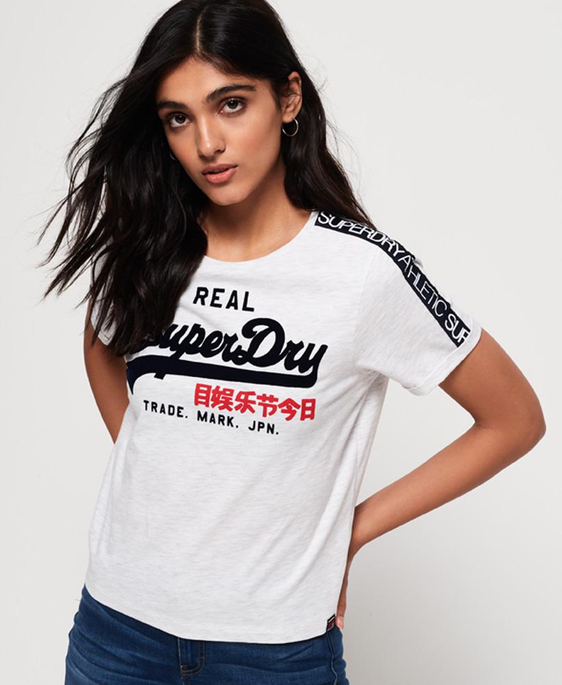 T-shirt carré à manches avec logo vintage pour femmes